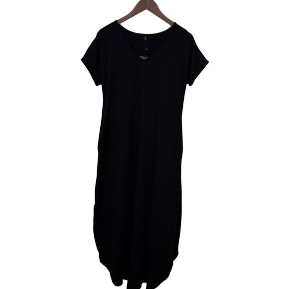 Zilcremo Black Loungewear Long Maxi Casual Summer Dress Size M Pockets Side Slit - Picture 1 of 10